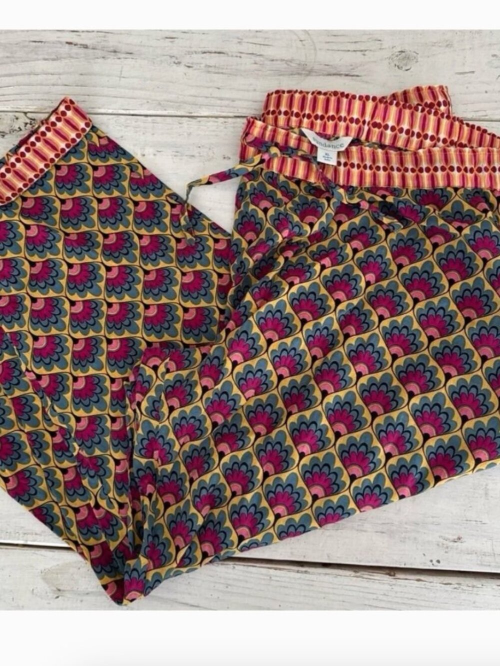 Sundance Peacock Feather Patterned Cotton Cropped Pants XL